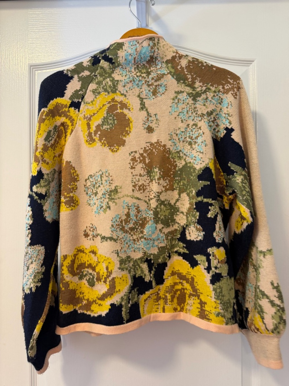 Anthropologie Olive Green Knit Top with Blush Trim - Picture 3 of 3